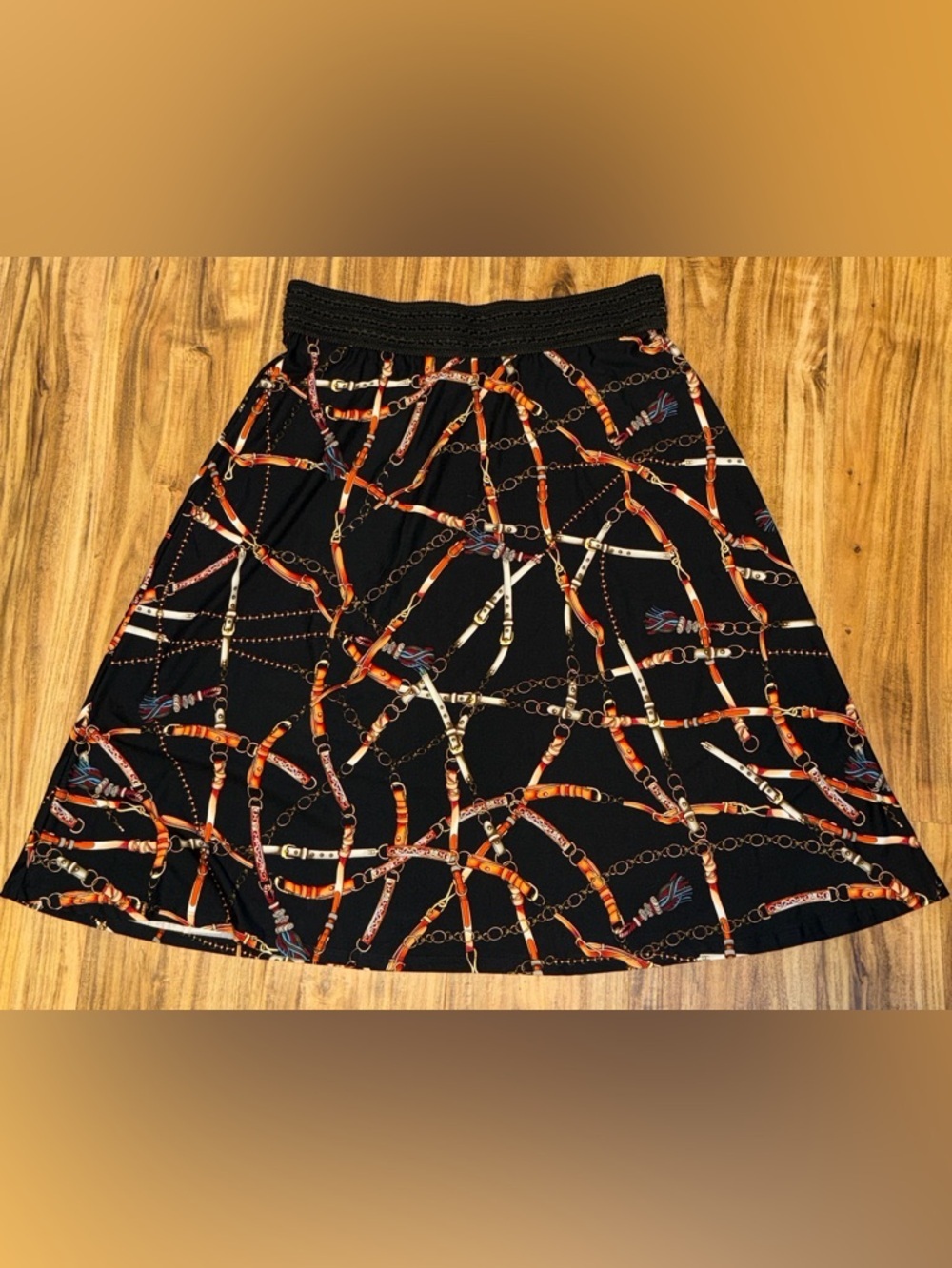 Robert Louis women XL 16 18 Skirt Black A-Line bridle chain stretch pull on